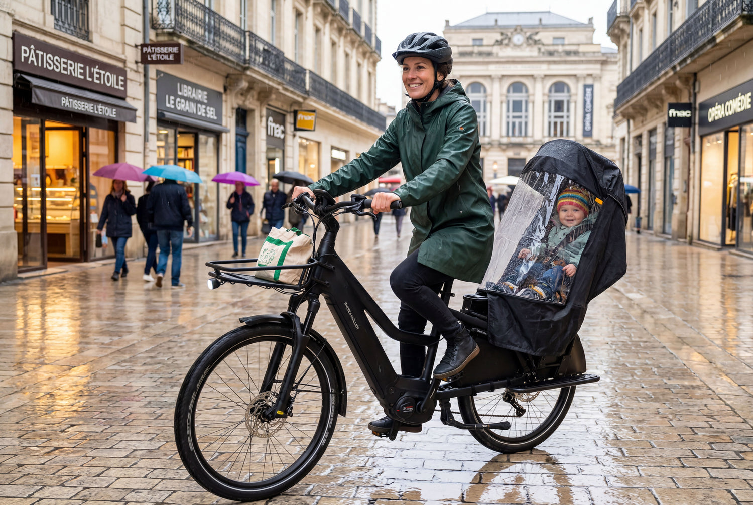 Protection pluie du FAAR Ride utilisée en mode vélo